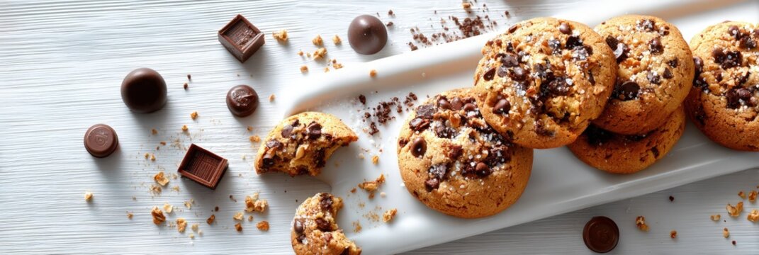 Chocolate chip cookies with sea salt and chocolate bonbons - Powered by Adobe