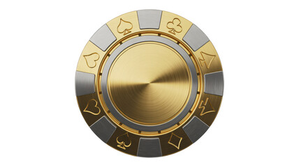 High stakes gold casino chip with card suits for gambling fun