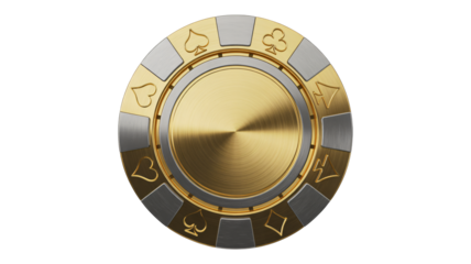 High stakes gold casino chip with card suits for gambling fun