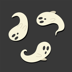 Funny flying ghosts set. Vector illustration, Halloween holiday concept.