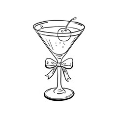 Outline cocktail glass with cherry and bow
