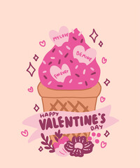 Sweet ice cream dessert — Valentine Illustration