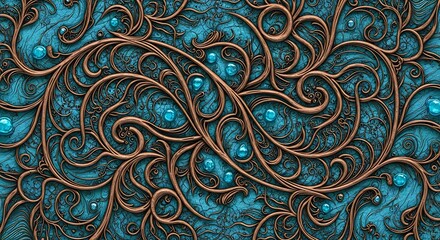 Intricate Bronze Ornamentation on Teal Background - Detailed Texture.