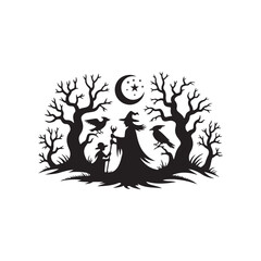 Halloween Sabrina Silhouette in Black – Witch Vector Design.