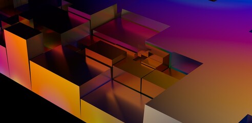 Abstract 3D rendering of geometric shapes in a colorful gradient with light and shadows, perfect...