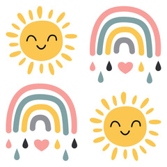 Vector illustration with cute weather icons set