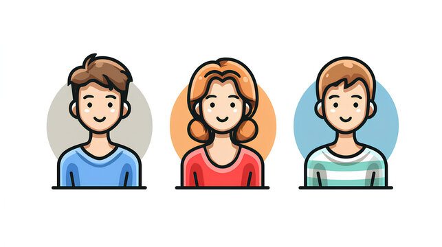 People flat icon. Simple team profile illustrations. Line icon and filled icon. Group profile signs Stock Illustration - Powered by Adobe