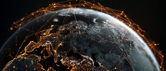 Digital globe demonstrating an AI network in a connected world at night