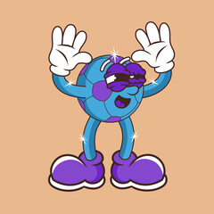 Retro character design of soccer ball surrender