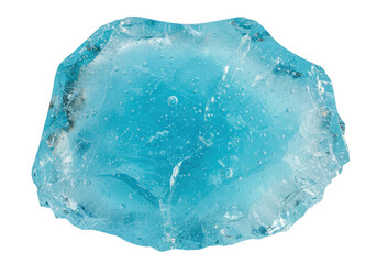 Fototapeta premium Isolated rough aqua blue glass nugget, semitransparent aquamarine gem fragment, glossy candy-like