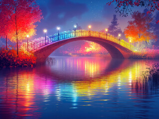 Elegant Bridge at Night Reflecting in the Tranquil Water