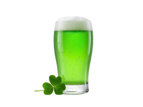 Green clover beer for St. Patrick's Day isolated on transparent or white background, png