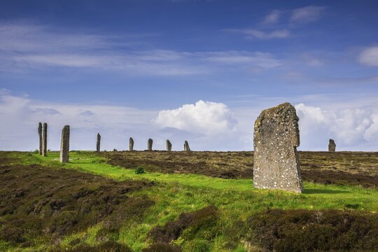 Neolithic stone circle, partial view, Ring of Brodgar, Mainland, Orkney Islands, Scotland, Great Britain