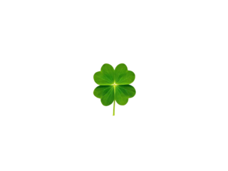 Four-leaf green clover for St. Patrick's Day in the center isolated on transparent or white background, png