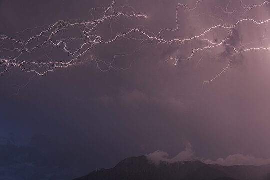 Lightning, thunderstorm, night shot, Loisach-Lake Kochel-Moor, Alpine foothills, Bavaria, Germany