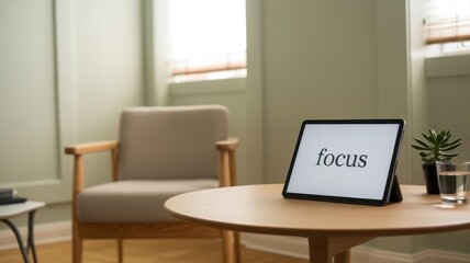 Fototapeta premium Private healthcare consultation session concept. A serene workspace with a tablet displaying 