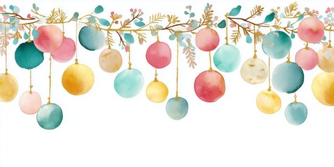 beautiful artful water illustration , dreamy Christmas garland , ornaments with floral, clipart isolated on white background
