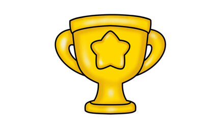 Golden trophy illustration with star design, achievement reward graphic on a clean Transparent background. .