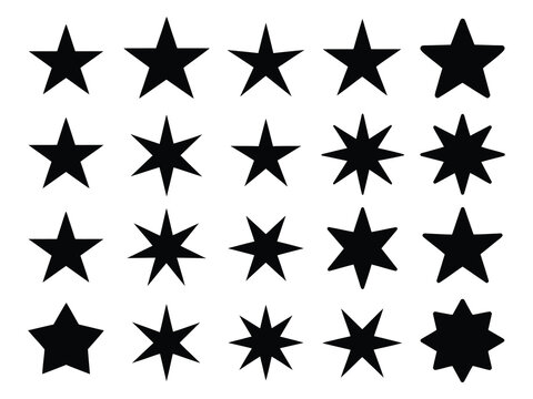 Celestial Array of Stars: A collection of various star shapes, each exuding its own unique charm and radiance, arranged in an orderly fashion. These celestial bodies illuminate the scene.