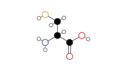selenocysteine molecule, structural chemical formula, ball-and-stick model, isolated image amino acid