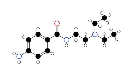 procainamide molecule, structural chemical formula, ball-and-stick model, isolated image antiarrhythmic drug