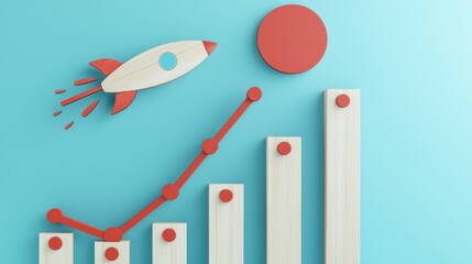 Obraz premium Conceptual image depicting a rocket launch against a graph representing the growth and progress of a business or startup venture