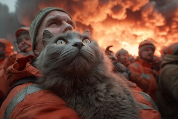 Celebration of success: firefighters cheer cat rescue mission. D