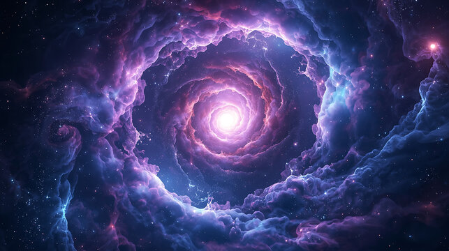 cosmic vortex with glowing purple nebula and radiant light