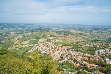 Obraz premium San Marino- Italy- 9 september 2025: view from the top San Marino and Mountains
