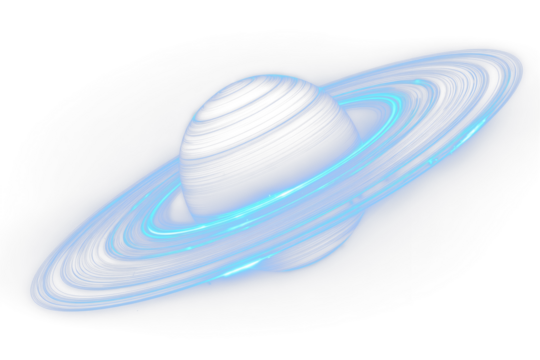 png isolated vector illustration of planets in orbit around Saturn with cosmic galaxy background, minimal design, linear style, astronomy icons, and space exploration concept