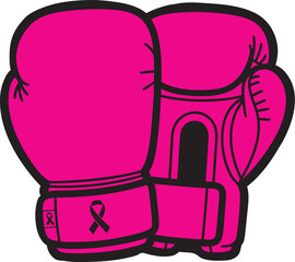 Pink boxing gloves with breast cancer ribbon isolated