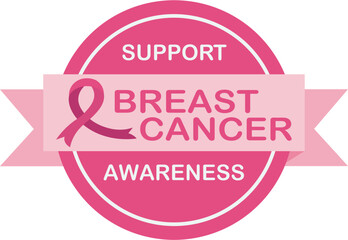 Pink breast cancer awareness ribbon badge icon design