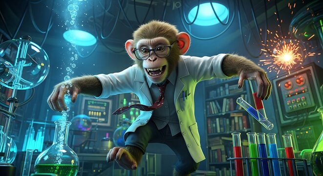 Mad Scientist Monkey - A Whimsical Experiment in the Lab.