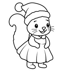 Woodland Animal Christmas black doodle outline. squirrel.