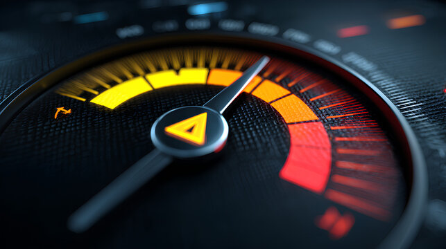 Risk assessment and management performance indicator gauge. Risk level gauge from low to high, performance evaluation, analysis, strategic planning, and decision-making process for business continuity