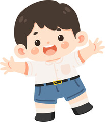 Cartoon Illustration of Happy Boy with Arms Out
