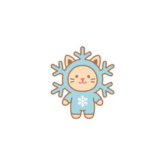 Cute Winter Cat in Snowflake Costume — Kawaii Christmas Vector Illustration