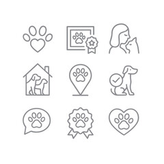 Pet Care Icon Set – Line Style Animal Love Symbols