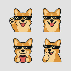 Cool Corgi in Pixel Glasses – 4 Variations