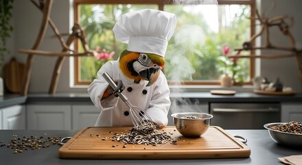 Monkey Chef Prepares Mushrooms in Kitchen with Culinary Precision.