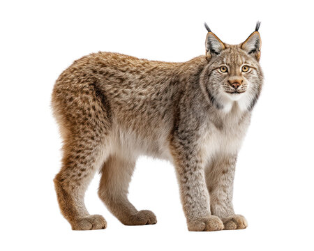 A large, fluffy lynx standing isolated - Powered by Adobe