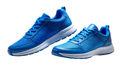 Pair of modern blue athletic shoes isolated on white background