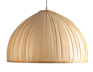 Dome-shaped light fixture with natural woven material and metal suspension