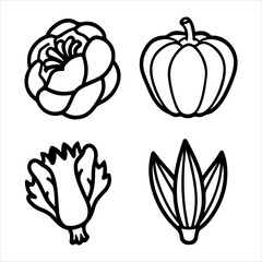 High Quality Scalable Vegetables Illustration Vector Set, Featuring Vibrant Organic Fresh Produce in a Flat Design for Healthy Food and Diet Digital Content.