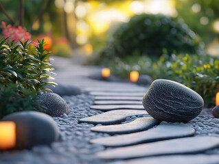 Serene rock garden with a lone smooth stone at its center