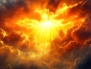 A golden ray of light cutting through dark, stormy skies