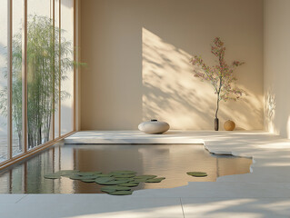 A quiet pond with light ripples, shown in minimalist style