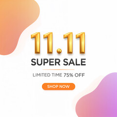 11.11 Super Sale Promotion with Golden 3D Numbers and 75 Off