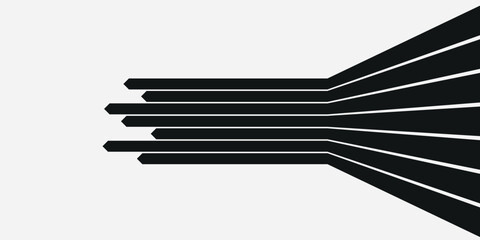 Black on white abstract perspective line stripes with 3d dimensional effect isolated on white.