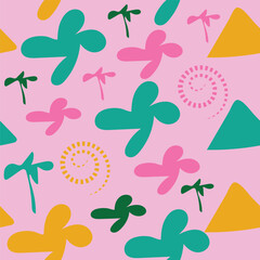 Abstract shapes and desert plants seamless pattern